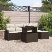 vidaXL Trädgårdsoffset med kudde med lagring 6 pcs Brun Poly rattan
