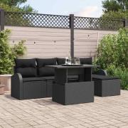 vidaXL Trädgårdsoffset med kudde med lagring 6 pcs Svart Poly rattan