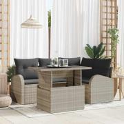 vidaXL Trädgårdsoffset med kudde med lagring 5 pcs Ljusgrå Poly rattan