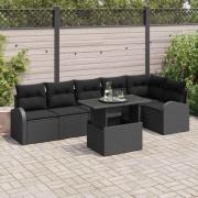vidaXL Trädgårdsoffset 7 pcs Svart 100 x 55 x 73 cm Poly rattan