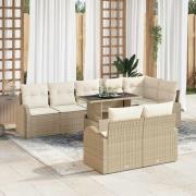 vidaXL Trädgårdsoffset med lagring 9 pcs Beige Poly rattan
