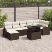 vidaXL Trädgårdsoffset med lagring 8 pcs Brun Poly rattan
