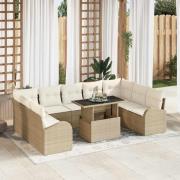 vidaXL Trädgårdsoffset med lagring 10 pcs Beige Poly rattan