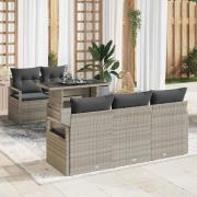 vidaXL Trädgårdsoffset med kudde med lagring 6 pcs Ljusgrå Poly rattan