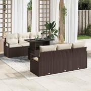 vidaXL Trädgårdsoffset med lagring 7 pcs Brun Poly rattan