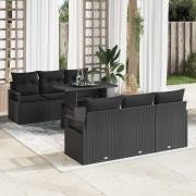 vidaXL Trädgårdsoffset med lagring 7 pcs Svart Poly rattan