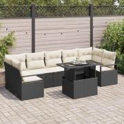 vidaXL Trädgårdsoffset med lagring 8 pcs Svart Poly rattan