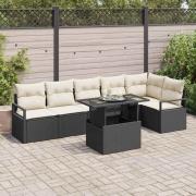 vidaXL Trädgårdsoffset med lagring 7 pcs Svart Poly rattan