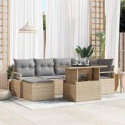vidaXL Trädgårdsoffset med lagring 7 pcs Beige Poly rattan
