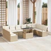 vidaXL Trädgårdsoffset med lagring 11 pcs Beige Poly rattan