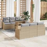 vidaXL Trädgårdsoffset med lagring 7 pcs Beige Poly rattan