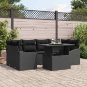 vidaXL Trädgårdsoffset med lagring 7 pcs Svart Poly rattan