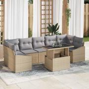 vidaXL Trädgårdsoffset med lagring 8 pcs Beige Poly rattan