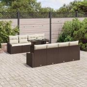 vidaXL Trädgårdsoffset med lagring 9 pcs Brun Poly rattan