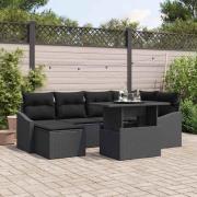 vidaXL Trädgårdsoffset 7 pcs Svart Poly Rattan, Pulverlackerat Stål