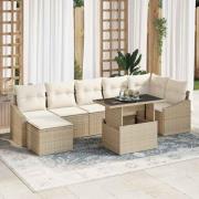 vidaXL Trädgårdsoffset med kudde med lagring 8 pcs Beige, Kräm