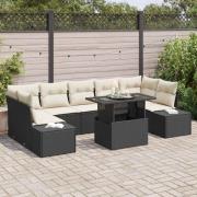 vidaXL Trädgårdsoffset med kudde 8 pcs Svart och kräm 100 x 55 x 73 cm