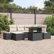 vidaXL Trädgårdsoffset med lagring 7 pcs Svart Poly rattan