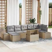 vidaXL Trädgårdsoffset med lagring 8 pcs Beige Poly rattan