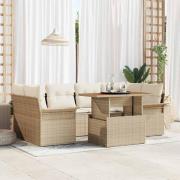vidaXL Trädgårdsoffset med lagring 7 pcs Beige Poly rattan