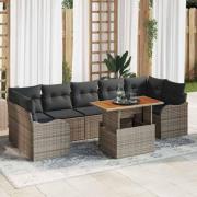 vidaXL Trädgårdsoffset med lagring 8 pcs Grå Poly rattan