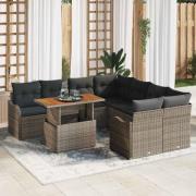 vidaXL Trädgårdsoffset med lagring 9 pcs Grå Poly rattan