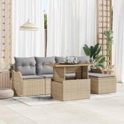 vidaXL Trädgårdsoffset med lagring 6 pcs Beige Poly rattan