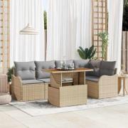 vidaXL Trädgårdsoffset med lagring 6 pcs Beige Poly rattan