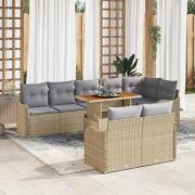 vidaXL Trädgårdsoffset med lagring 9 pcs Beige Poly rattan