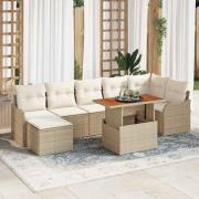 vidaXL Trädgårdsoffset med lagring 8 pcs Beige Poly rattan