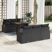 vidaXL Trädgårdsoffset med lagring 7 pcs Svart Poly rattan