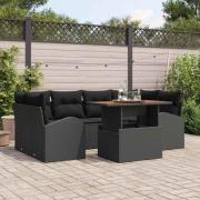 vidaXL Trädgårdsoffset med lagring 7 pcs Svart Poly rattan