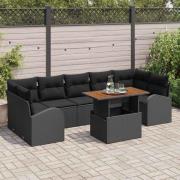 vidaXL Trädgårdsoffset med lagring 8 pcs Svart Poly rattan