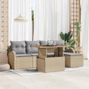 vidaXL Trädgårdsoffset med lagring 6 pcs Beige Poly rattan