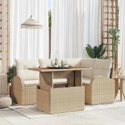 vidaXL Trädgårdsoffset med lagring 5 pcs Beige Poly rattan