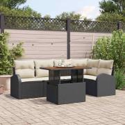 vidaXL Trädgårdsoffset med lagring 6 pcs Svart Poly rattan