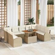 vidaXL Trädgårdsoffset med lagring 10 pcs Beige Poly rattan