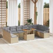 vidaXL Trädgårdsoffset med lagring 11 pcs Beige Poly rattan