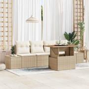 vidaXL Trädgårdsoffset med lagring 5 pcs Beige Poly rattan