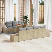 vidaXL Trädgårdsoffset med lagring 8 pcs Beige Poly rattan