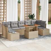 vidaXL Trädgårdsoffset med lagring 8 pcs Beige Poly rattan