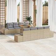 vidaXL Trädgårdsoffset med lagring 9 pcs Beige Poly rattan