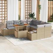 vidaXL Trädgårdsoffset med lagring 9 pcs Beige Poly rattan