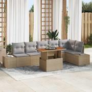 vidaXL Trädgårdsoffset med lagring 7 pcs Beige Poly rattan