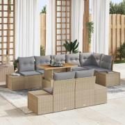 vidaXL Trädgårdsoffset med lagring 9 pcs Beige Poly rattan