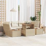 vidaXL Trädgårdsoffset med lagring 7 pcs Beige Poly rattan