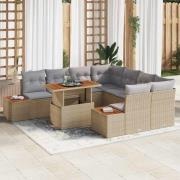 vidaXL Trädgårdsoffset med lagring 9 pcs Beige Poly rattan