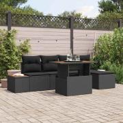 vidaXL Trädgårdsoffset med lagring 6 pcs Svart Poly rattan