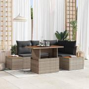 vidaXL Trädgårdsoffset med lagring 5 pcs Grå Poly rattan