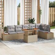 vidaXL Trädgårdsoffset med lagring 7 pcs Beige Poly rattan